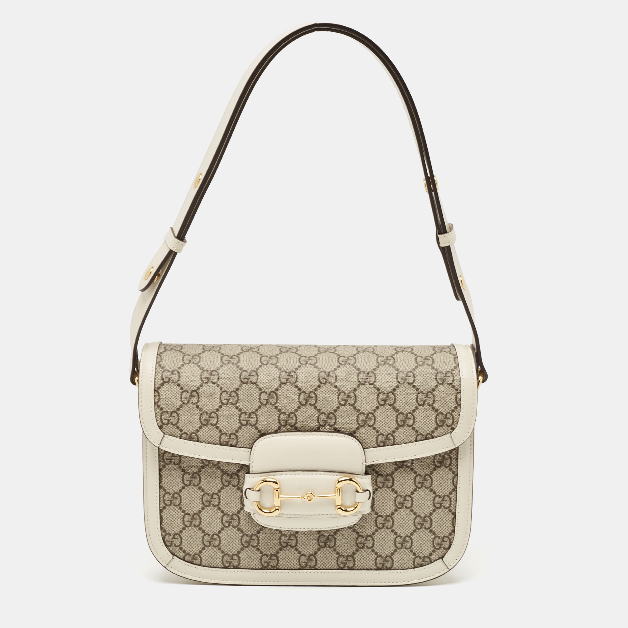 

Gucci Beige/Off White GG Supreme Canvas and Leather Small Horsebit 1955 Shoulder Bag