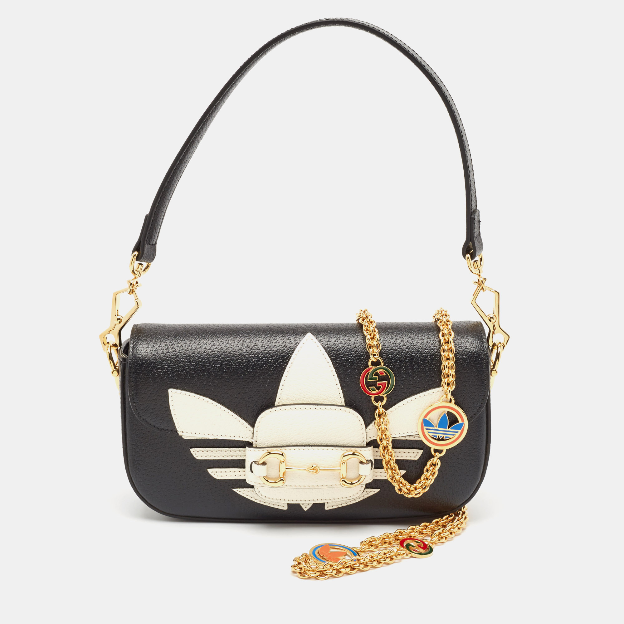 

Gucci x Adidas Black/White Leather  Horsebit 1955 Shoulder Bag