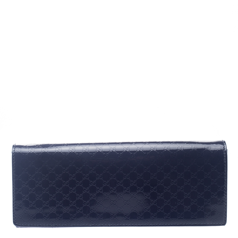 مملوكة مسبقًا Gucci Blue Microguccissima Patent Leather Broadway Clutch