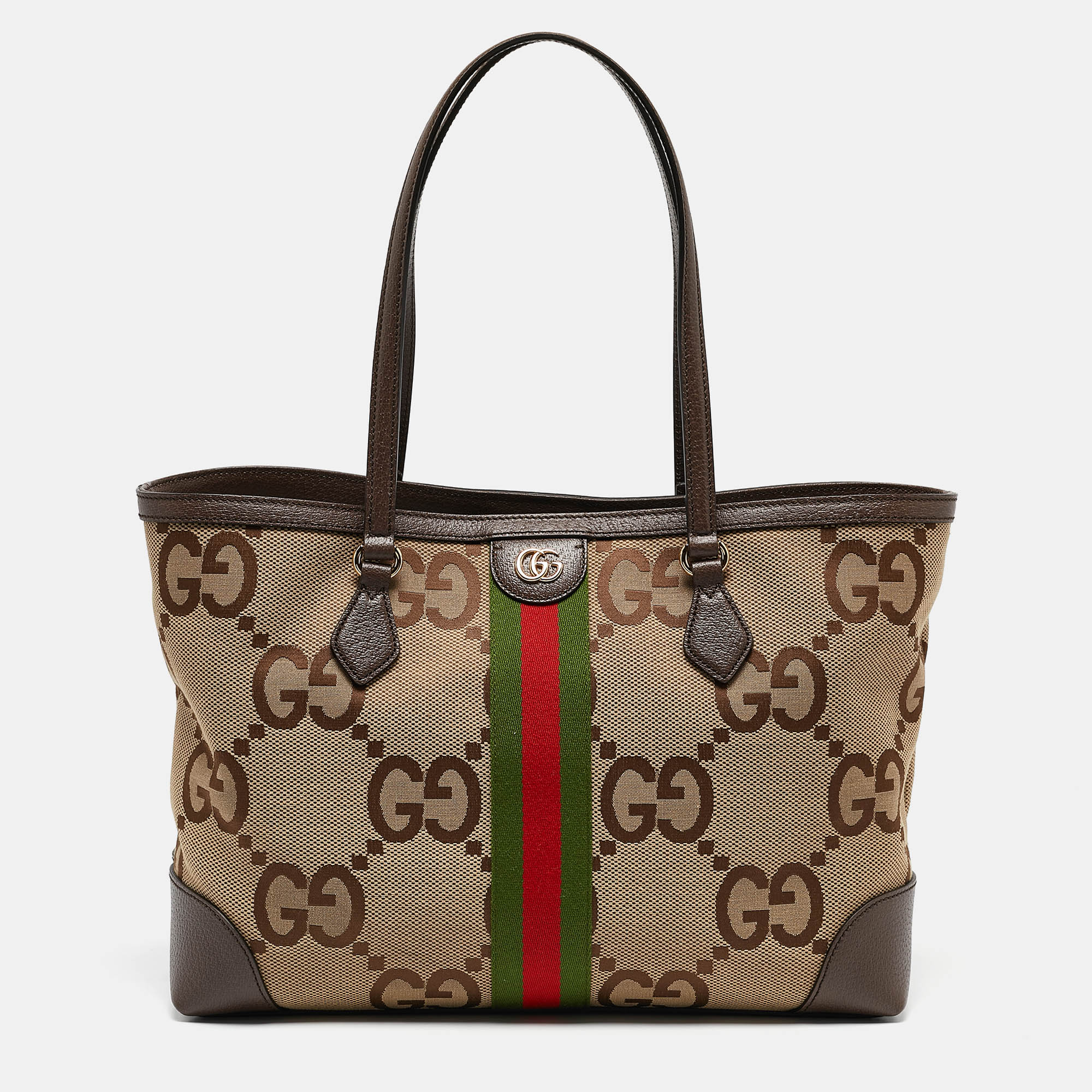 

Gucci Beige/Ebony Jumbo GG Canvas Medium Ophidia Tote