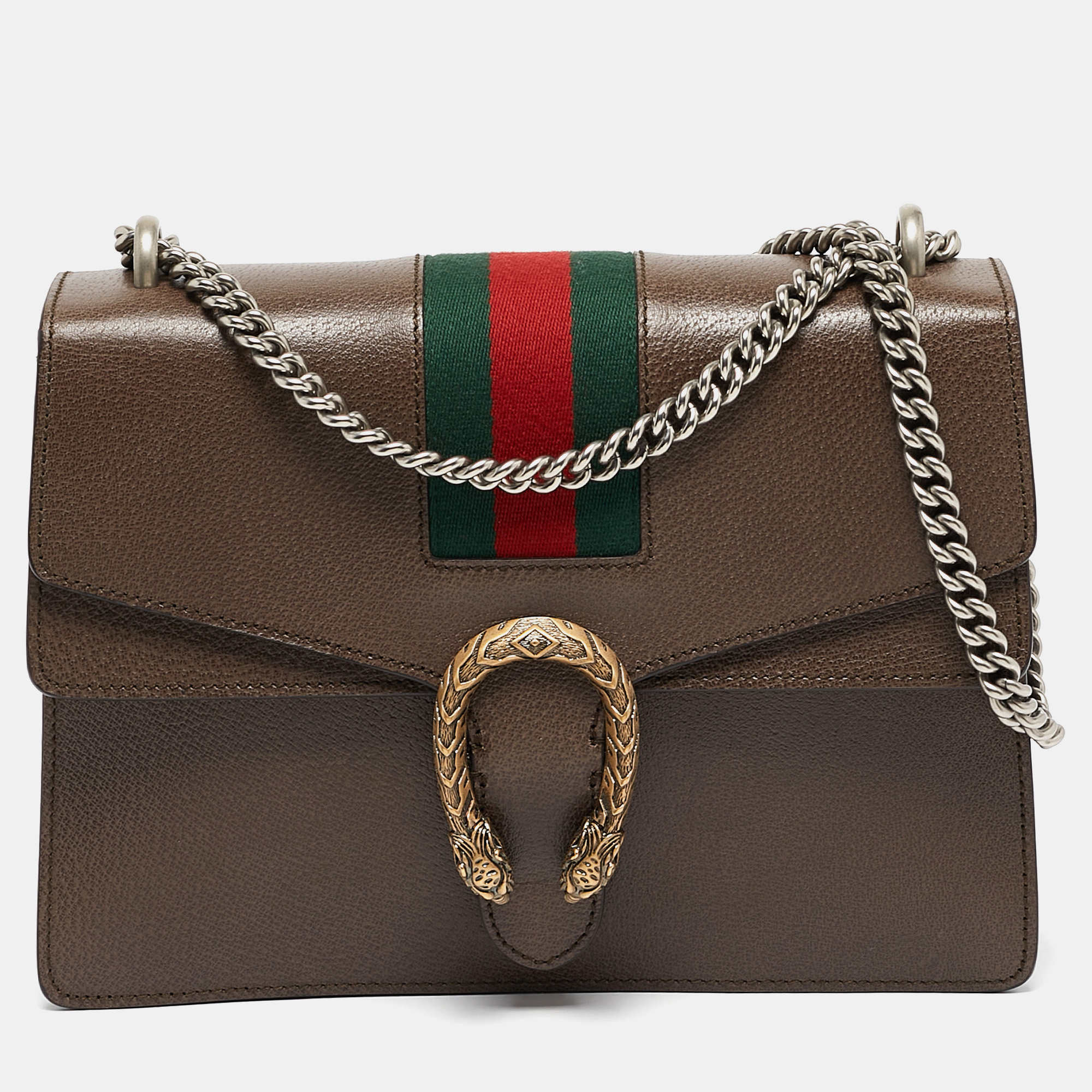 

Gucci Brown Leather  Web Dionysus Shoulder Bag