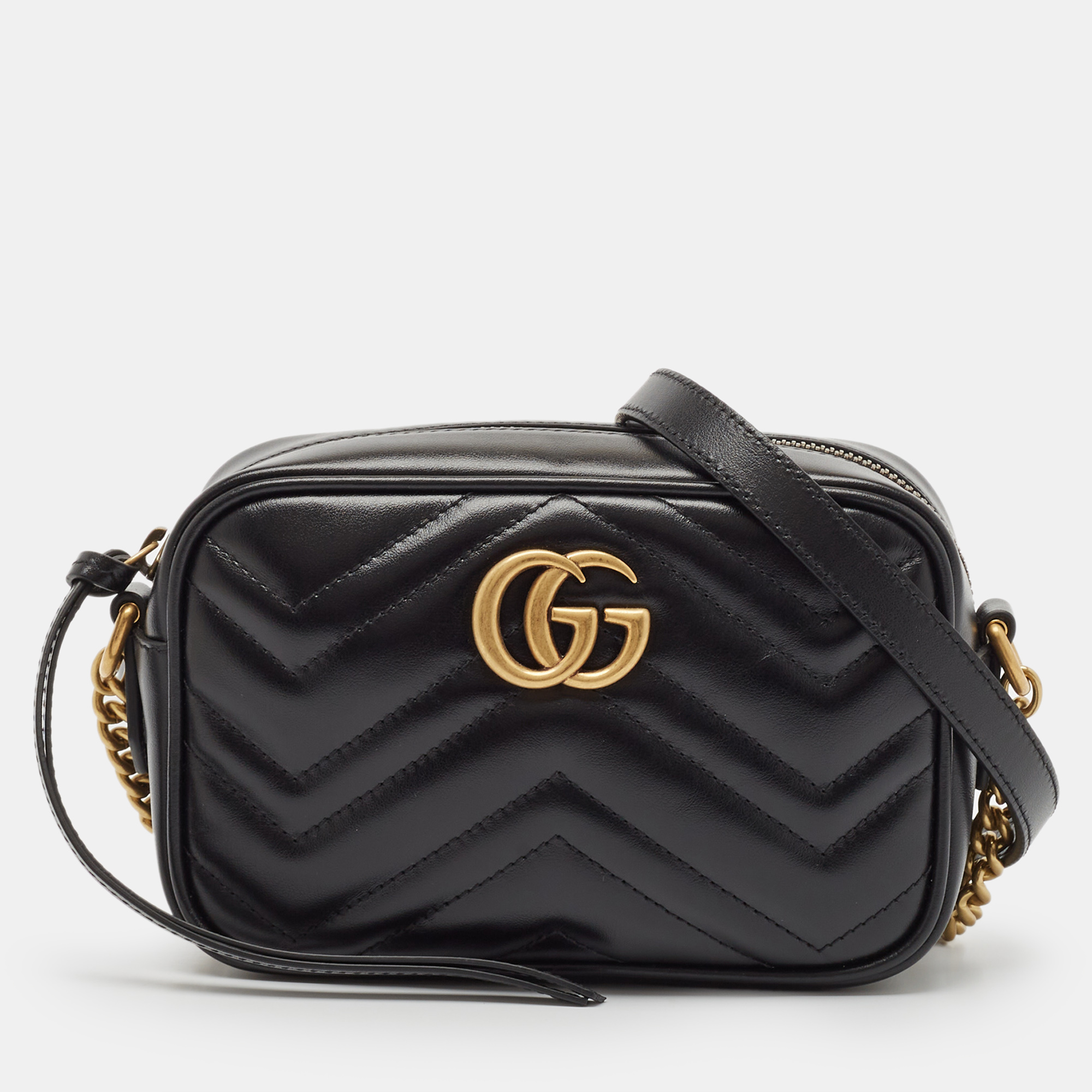 

Gucci Black Matelasse Leather Mini GG Marmont Shoulder Bag