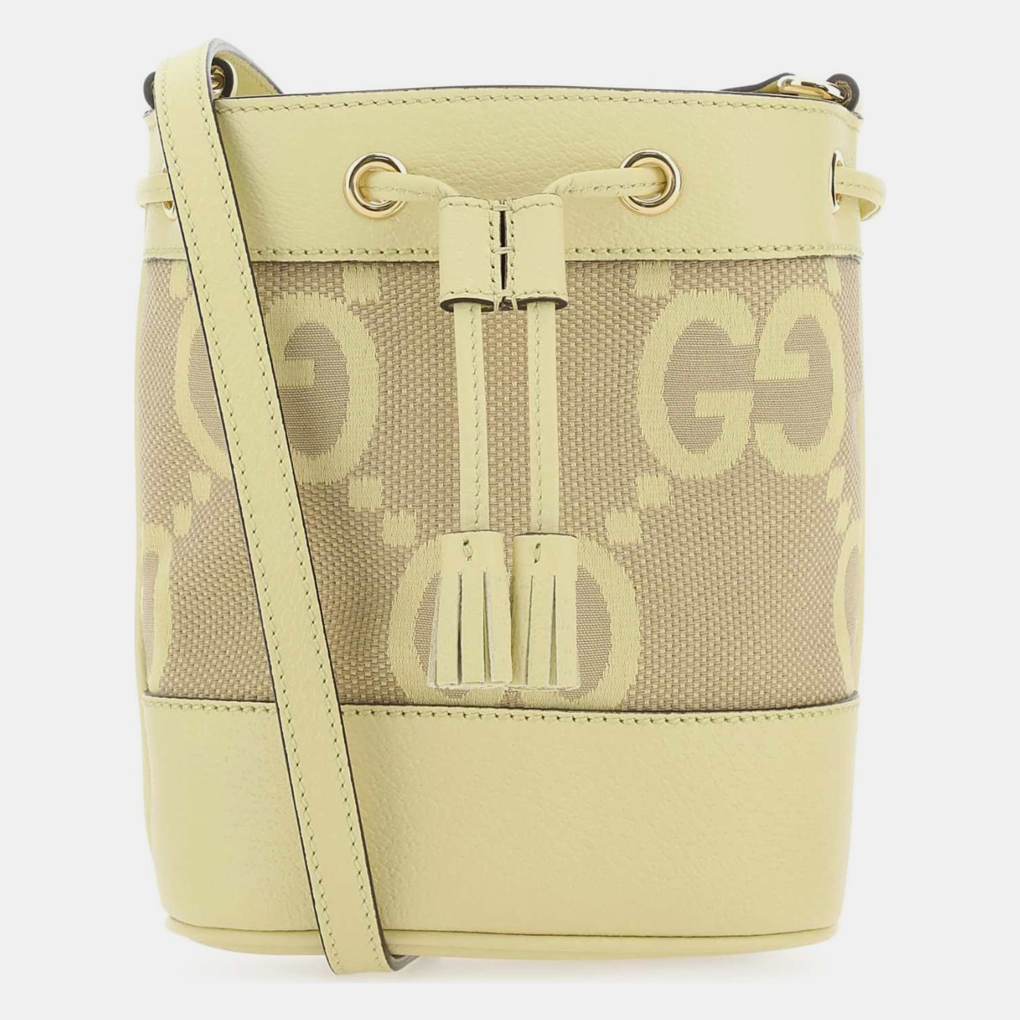 

Gucci Beige Jumbo Gg Fabric And Leather Mini Ophidia Bucket Bag