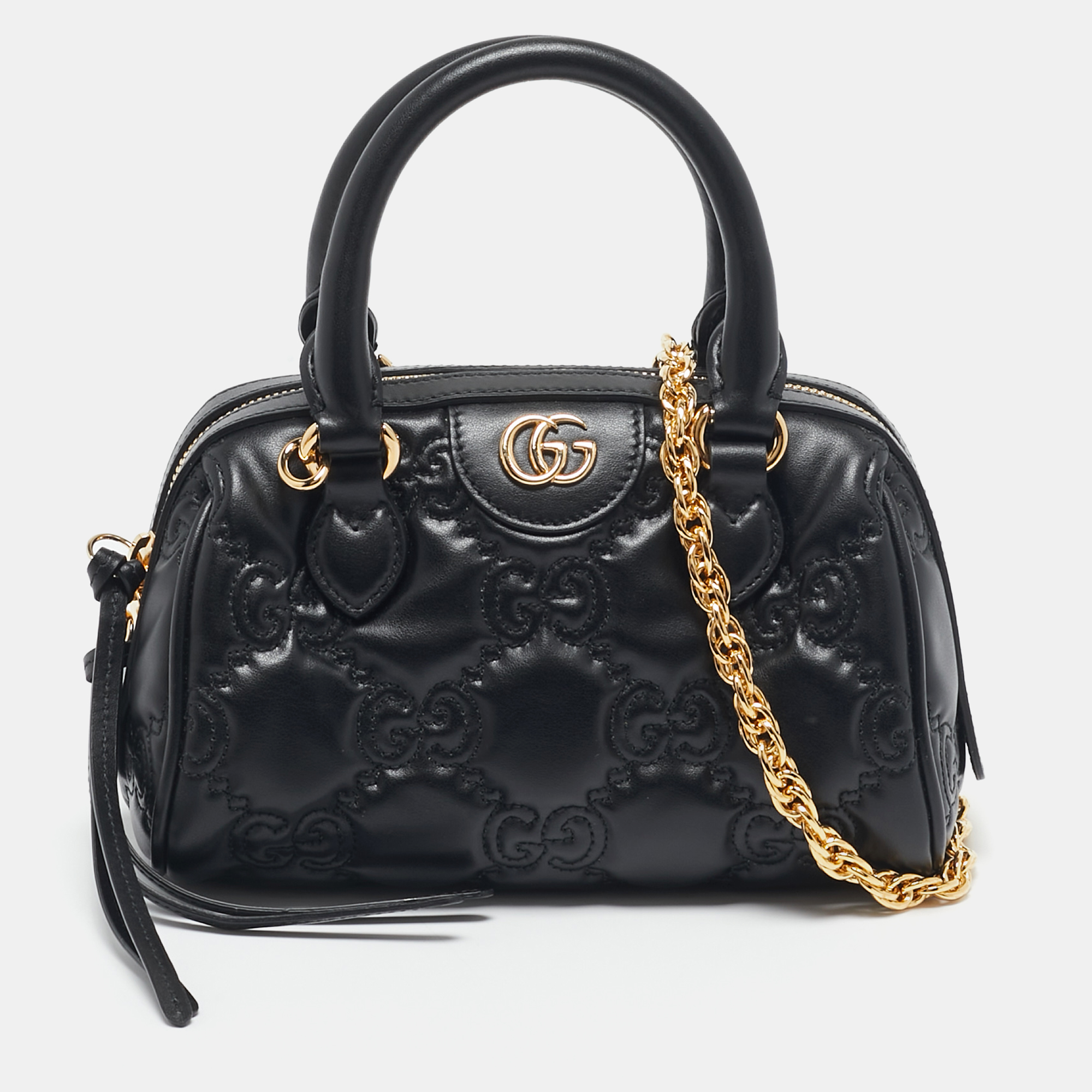 

Gucci Black GG Matelassé Leather Mini Bowler Bag