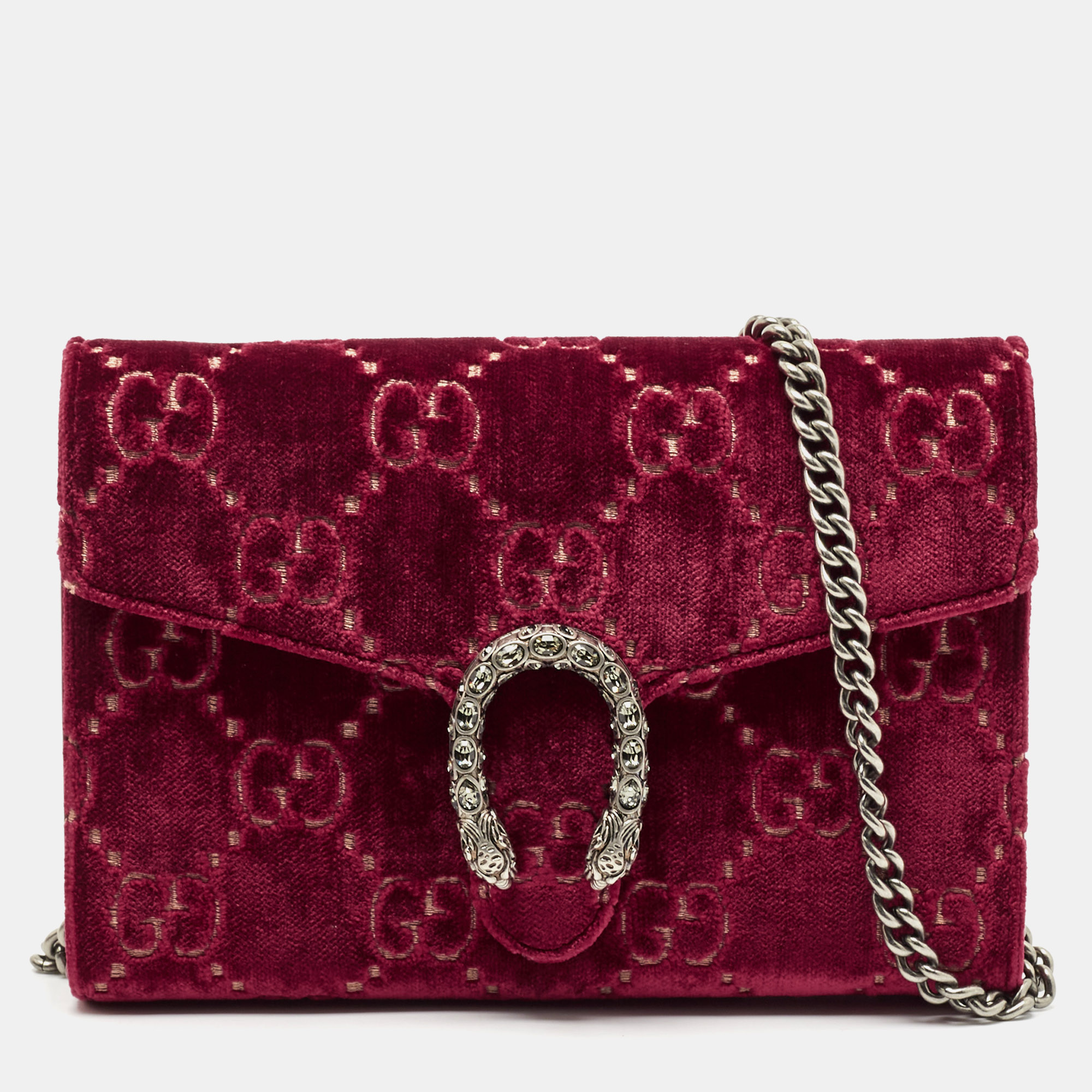 

Gucci Red GG Velvet Mini Dionysus Wallet On Chain