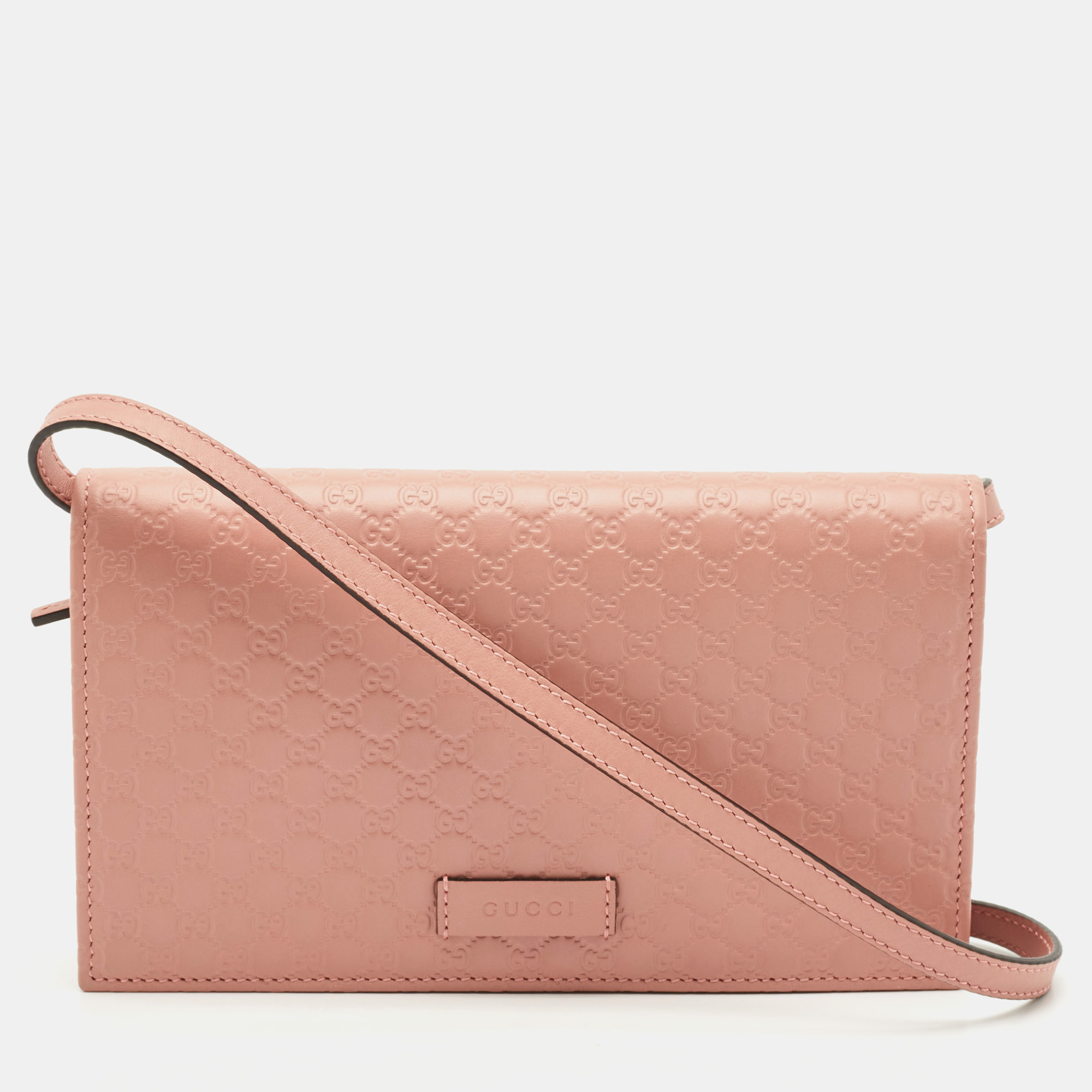 

Gucci Pink Microguccissima Leather Flap Wallet on Strap