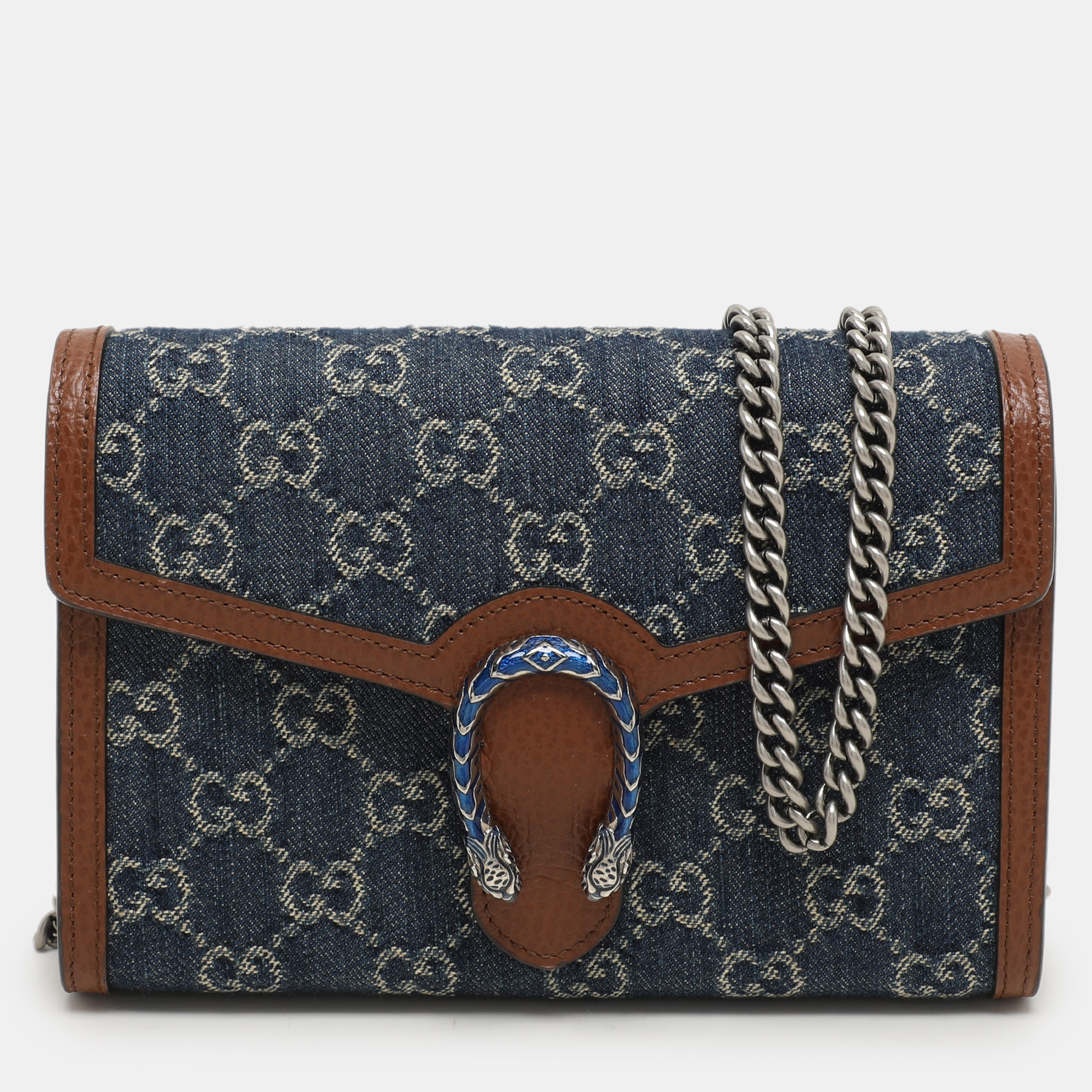 

Gucci Blue/Brown GG Velvet Mini Dionysus Wallet On Chain