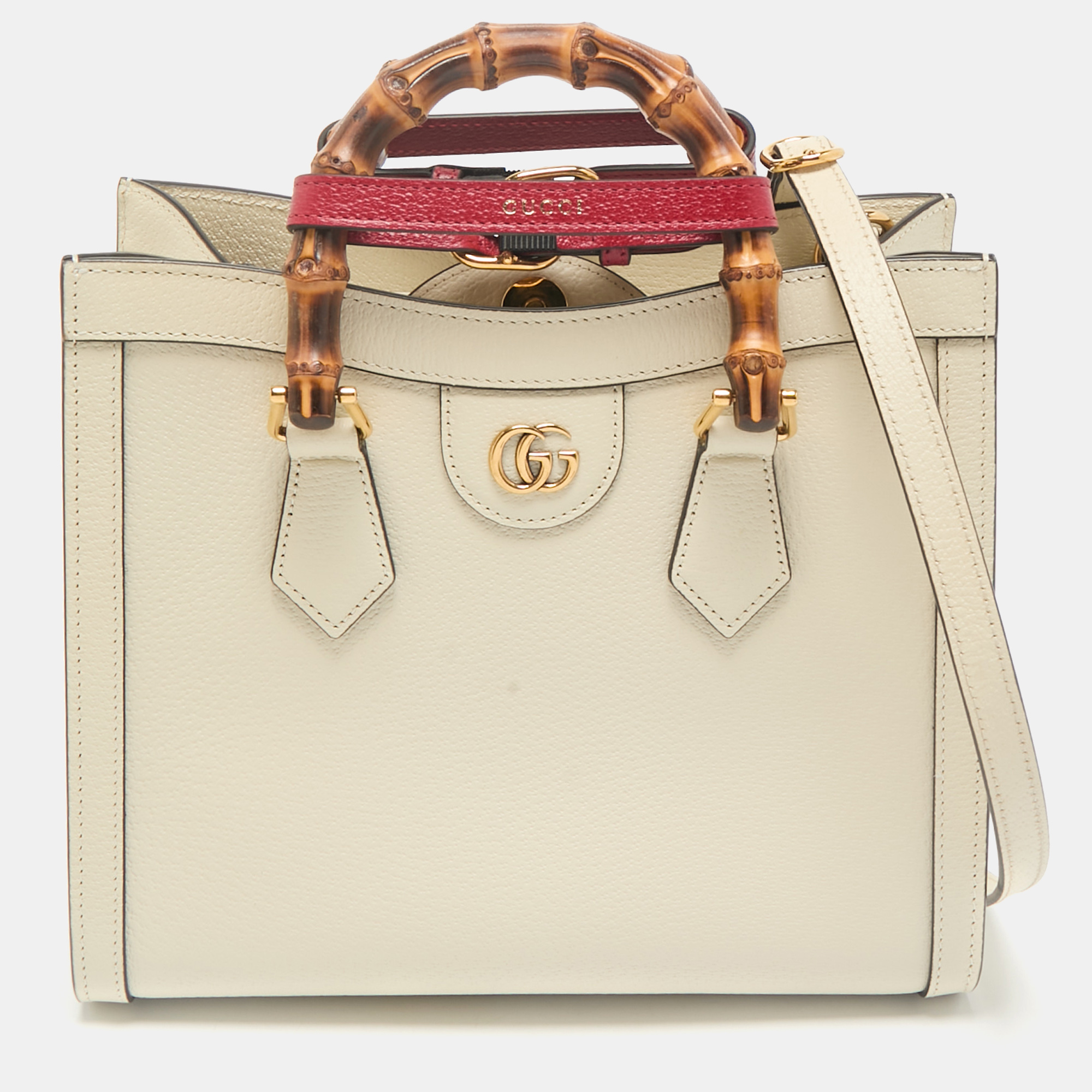 

Gucci Off White Leather Small Bamboo Diana Tote