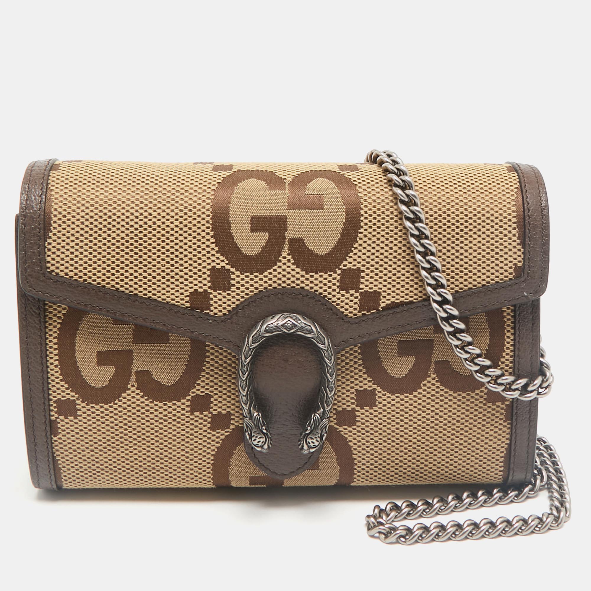 

Gucci Brown/Beige Jumbo GG Canvas Dionysus Wallet On Chain