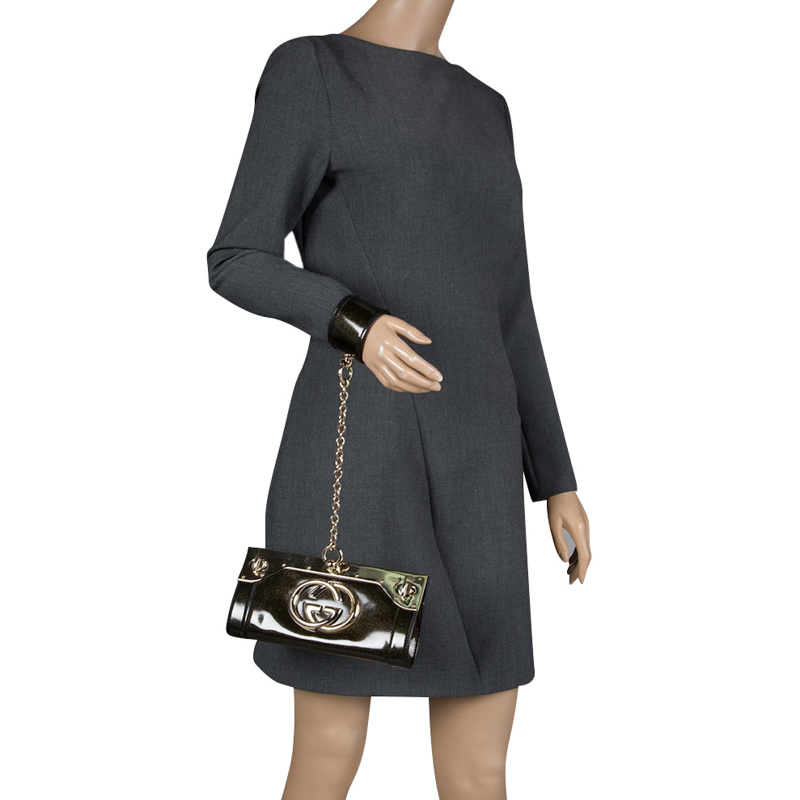 

Gucci Dark Green Shimmer Patent Leather Starlight Clutch