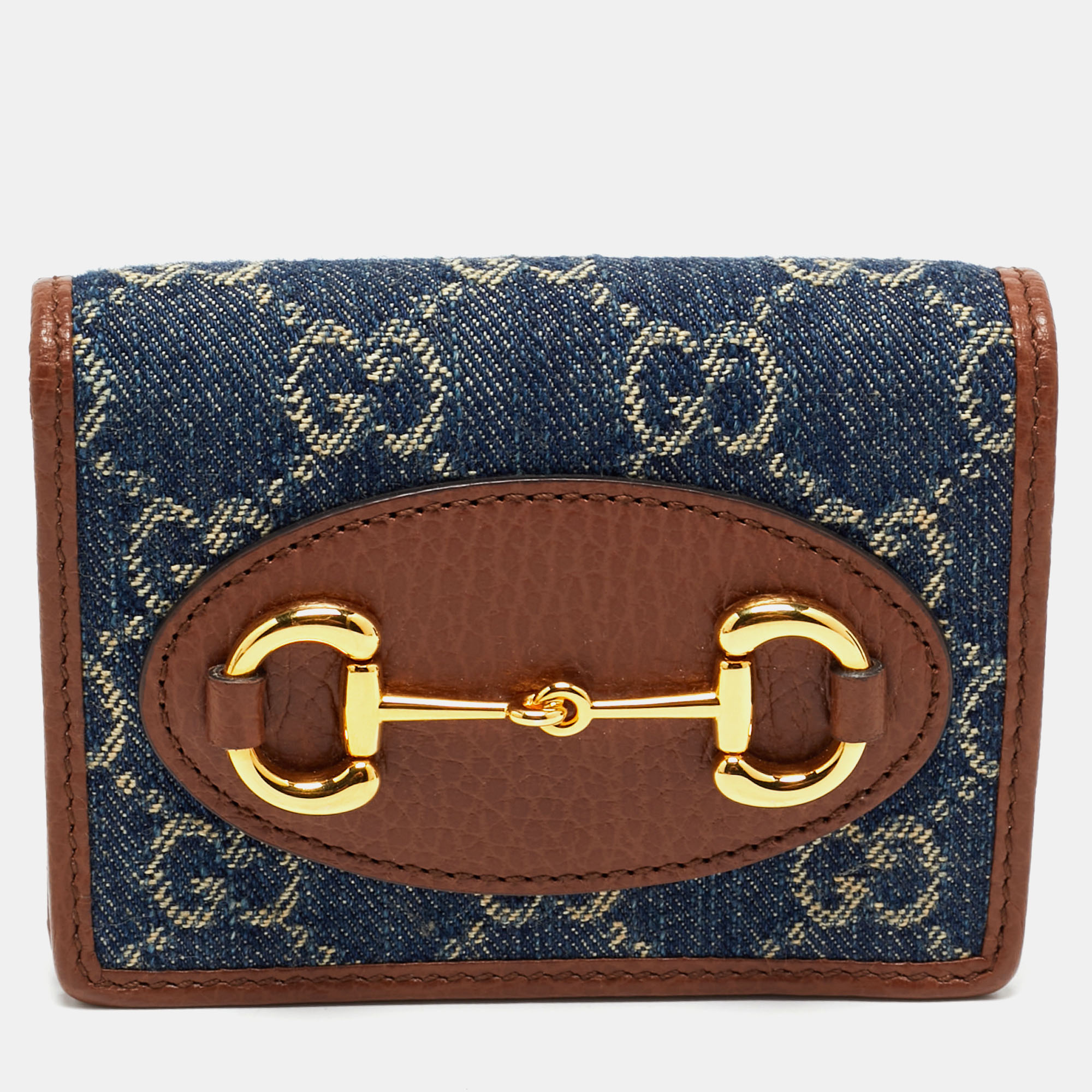 

Gucci Blue/Brown GG Denim and Leather Horsebit 1955 Card Case