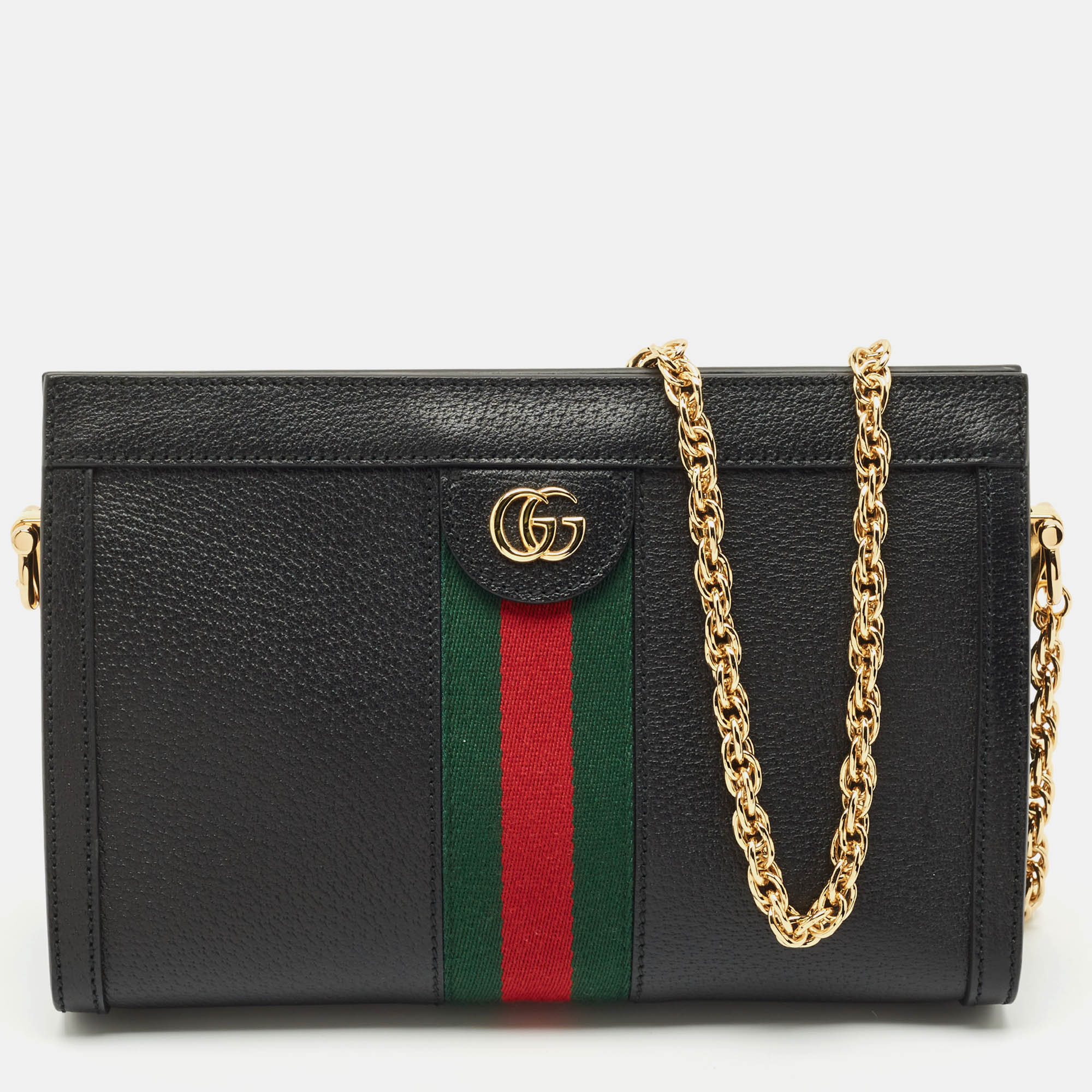 

Gucci Black Leather GG Web Detail Ophidia Small Chain Shoulder Bag