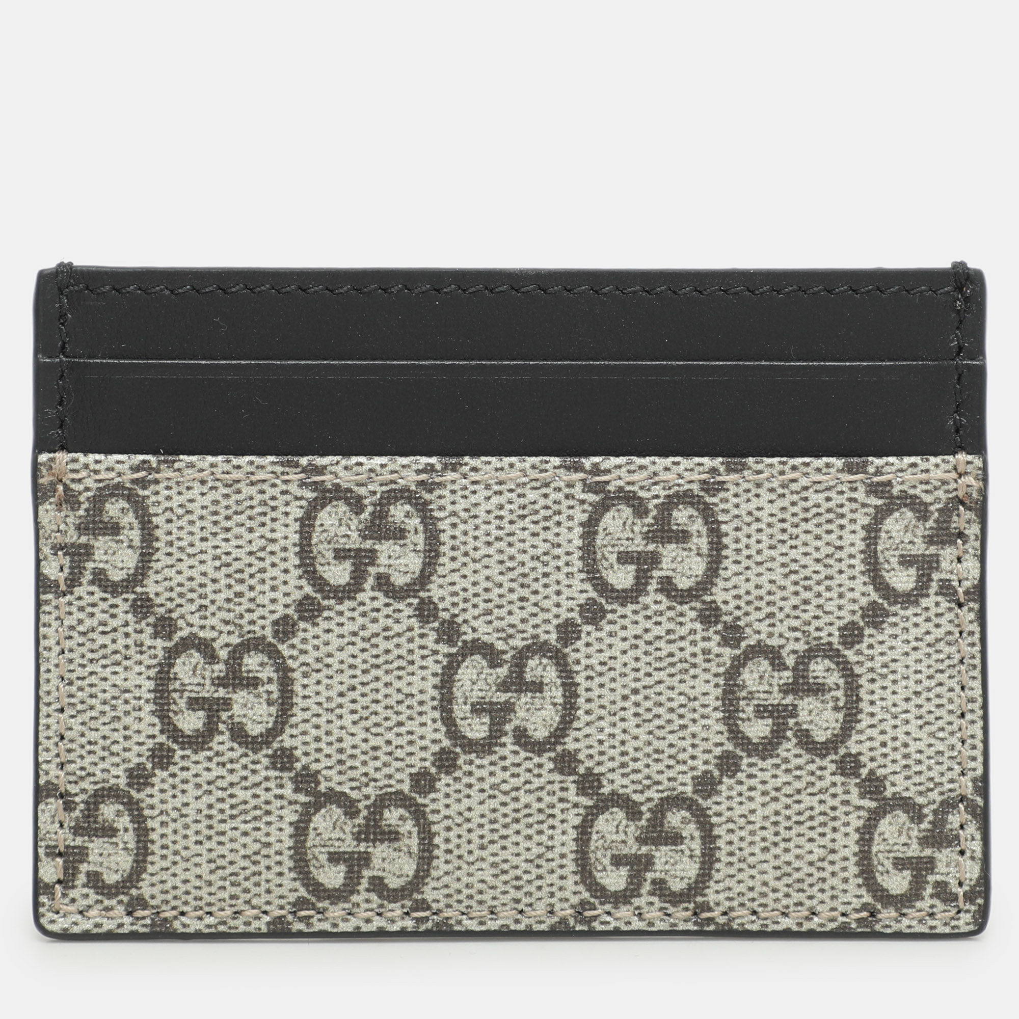 Pre-owned Gucci Black/beige Gg Supreme Canvas And Leather Card Holder