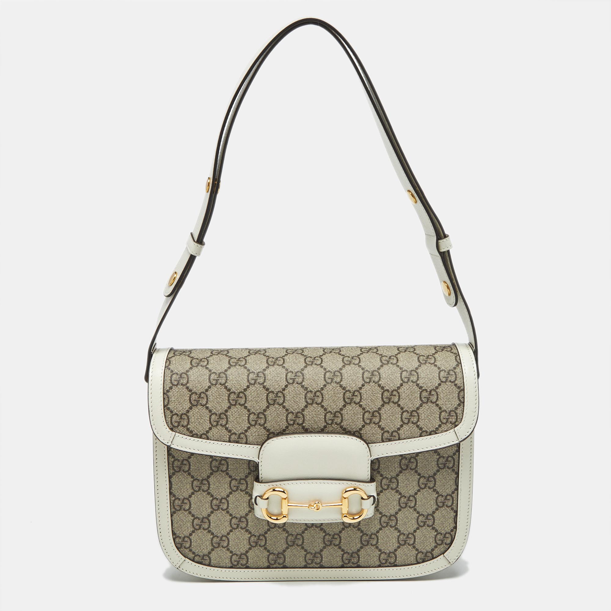 

Gucci Beige/Off White GG Supreme Canvas and Leather Medium Horsebit 1955 Shoulder Bag