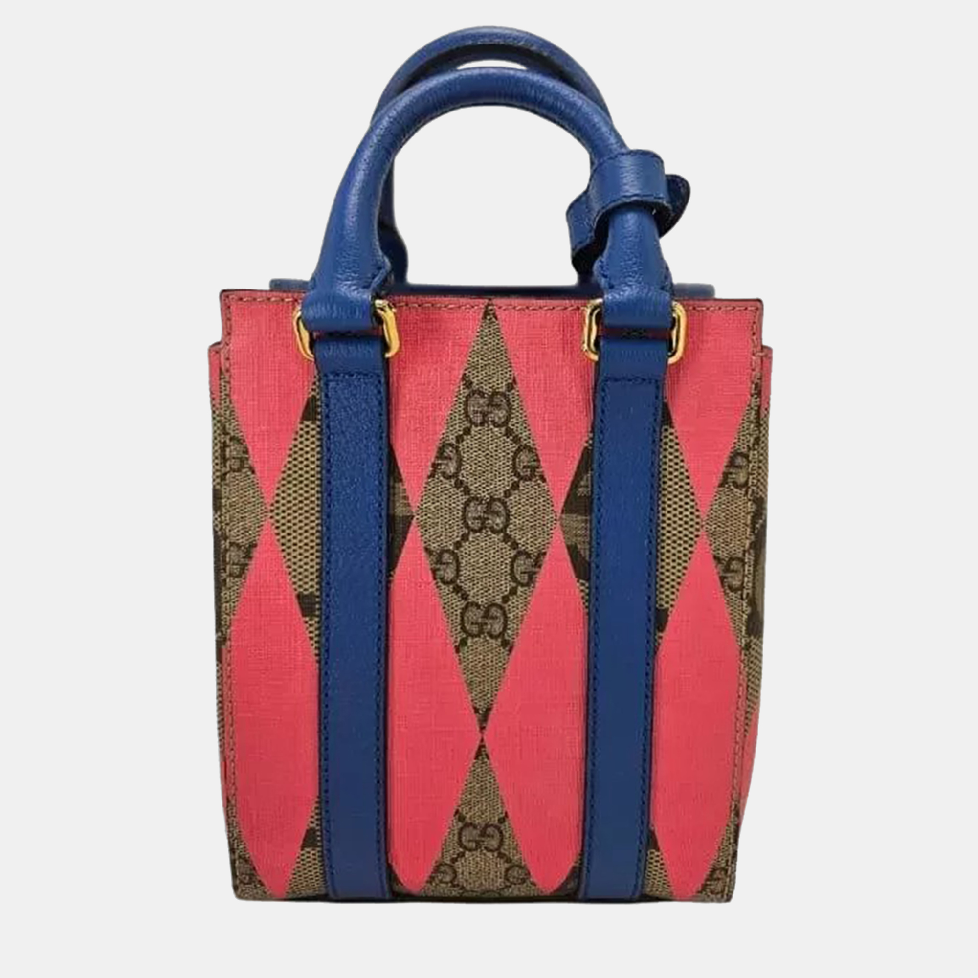

Gucci GG Supreme Monogram Calfskin Rhombus Mini Tote Bag Beige Ebony Pink Blue
