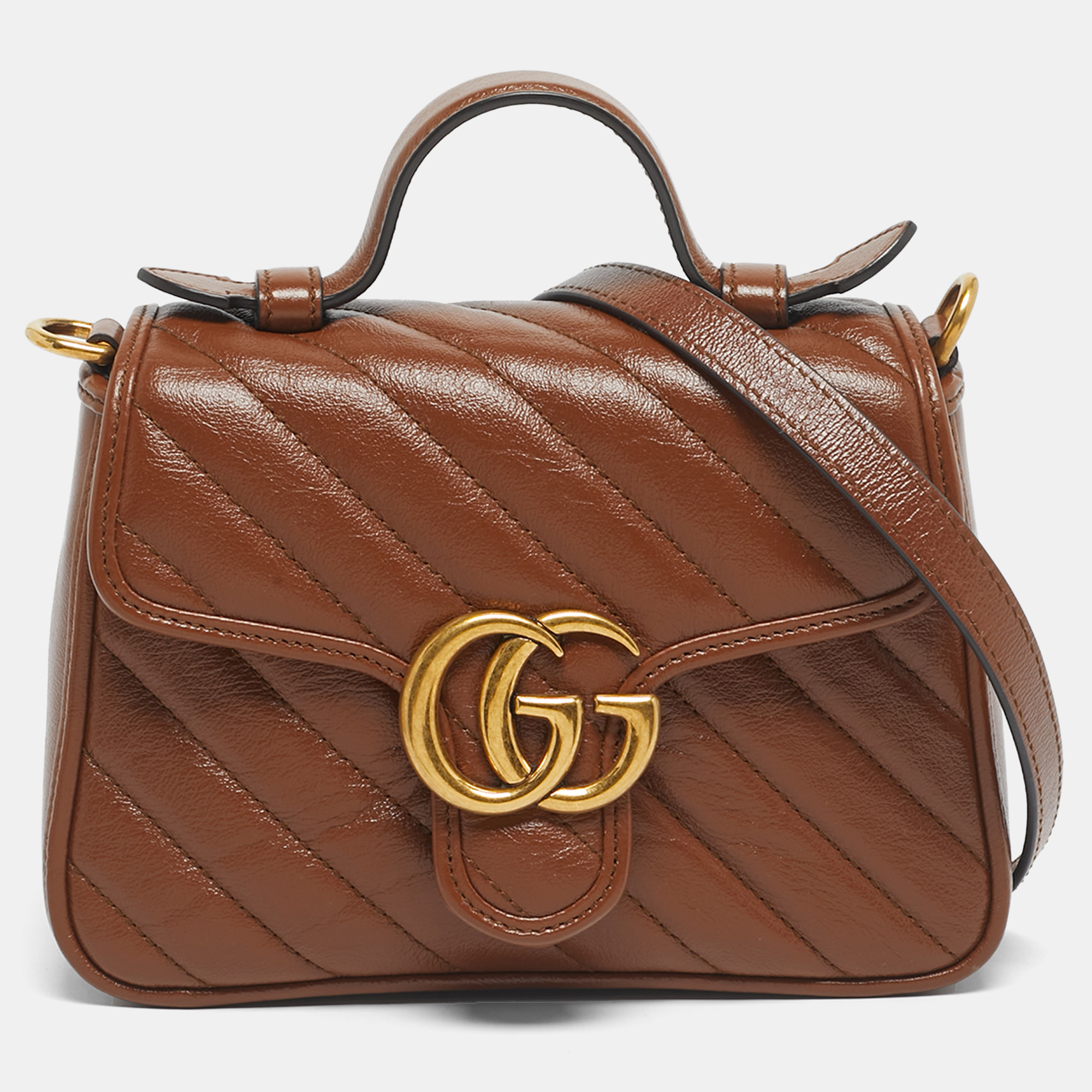 

Gucci Brown Matelassé Leather Mini GG Marmont Top Handle Bag