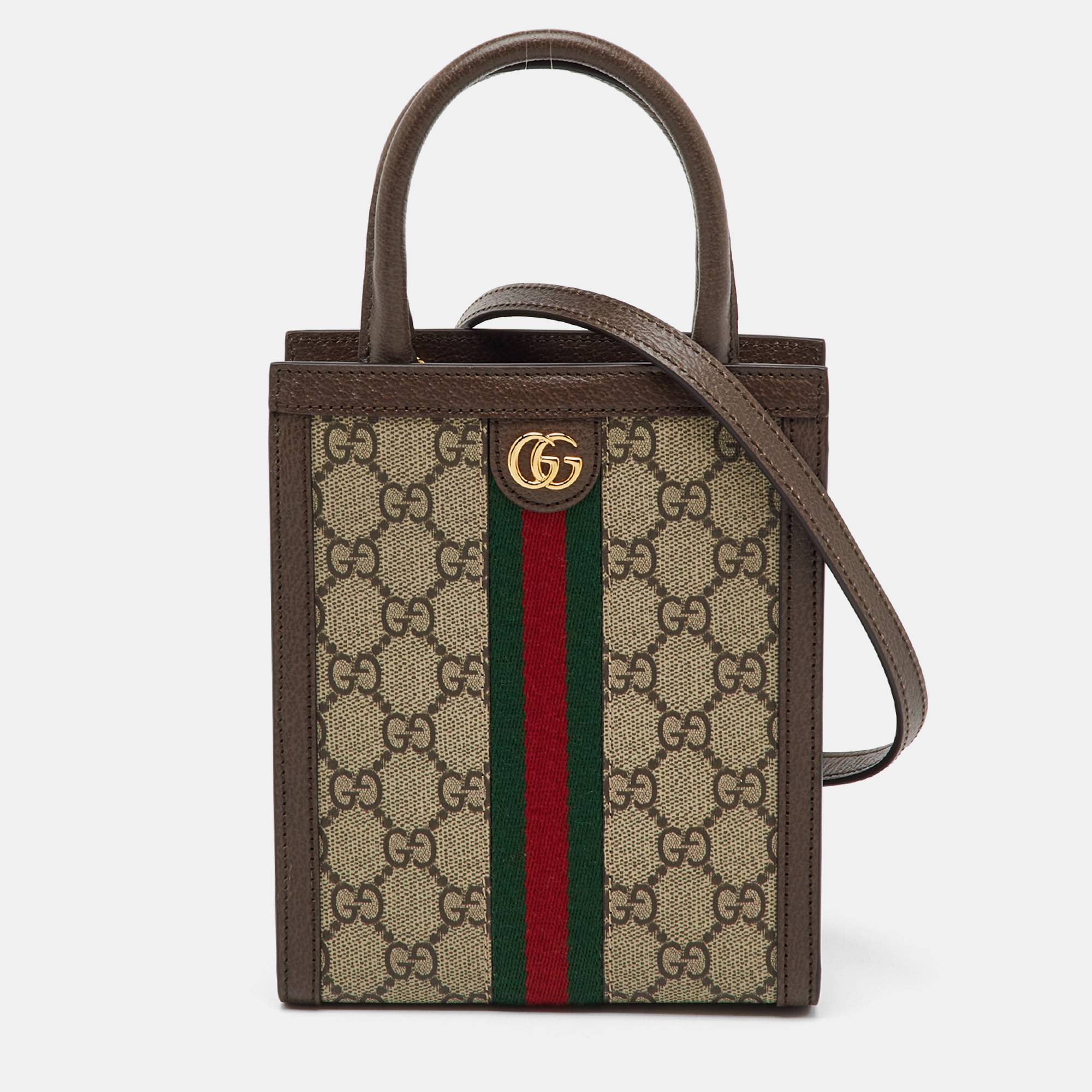 Pre-owned Gucci Beige/brown Gg Supreme Canvas And Leather Ophidia Super Mini Bag In Sand