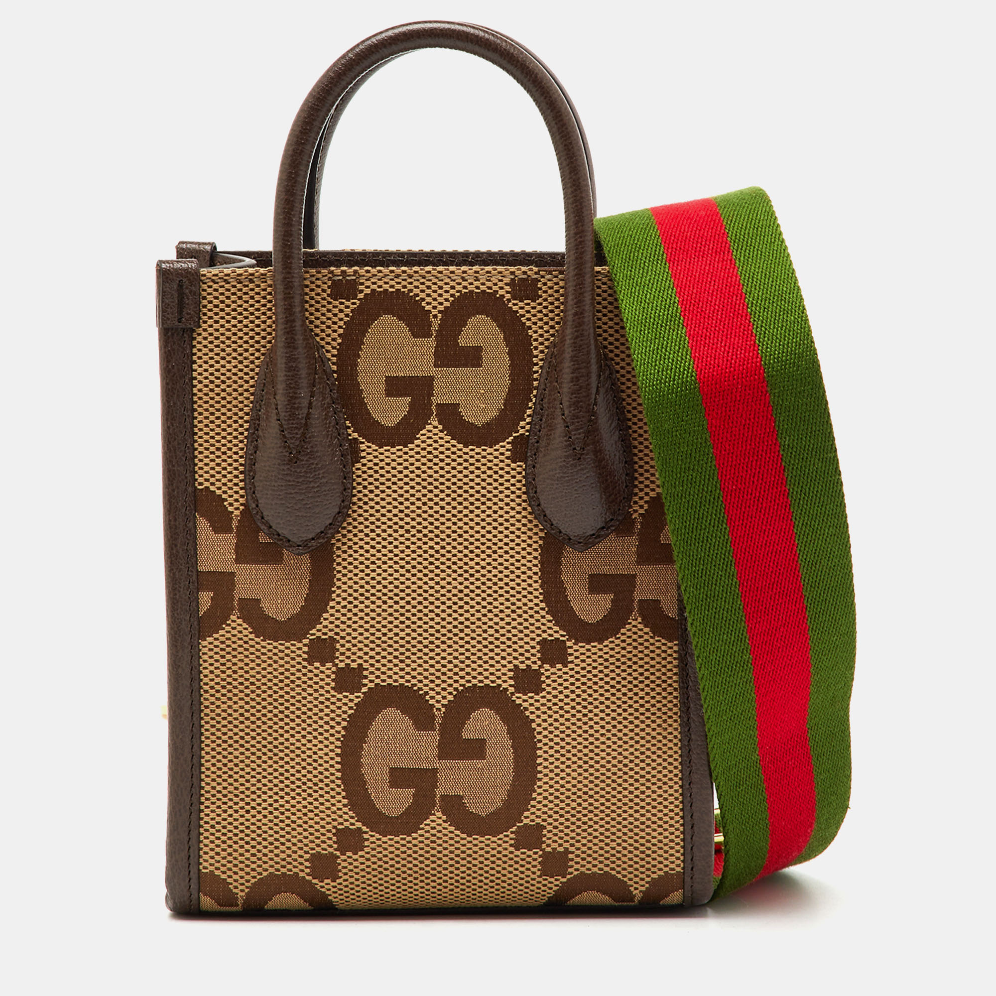 Pre-owned Gucci Beige/brown Jumbo Gg Canvas And Leather Mini Vertical Tote In Sand
