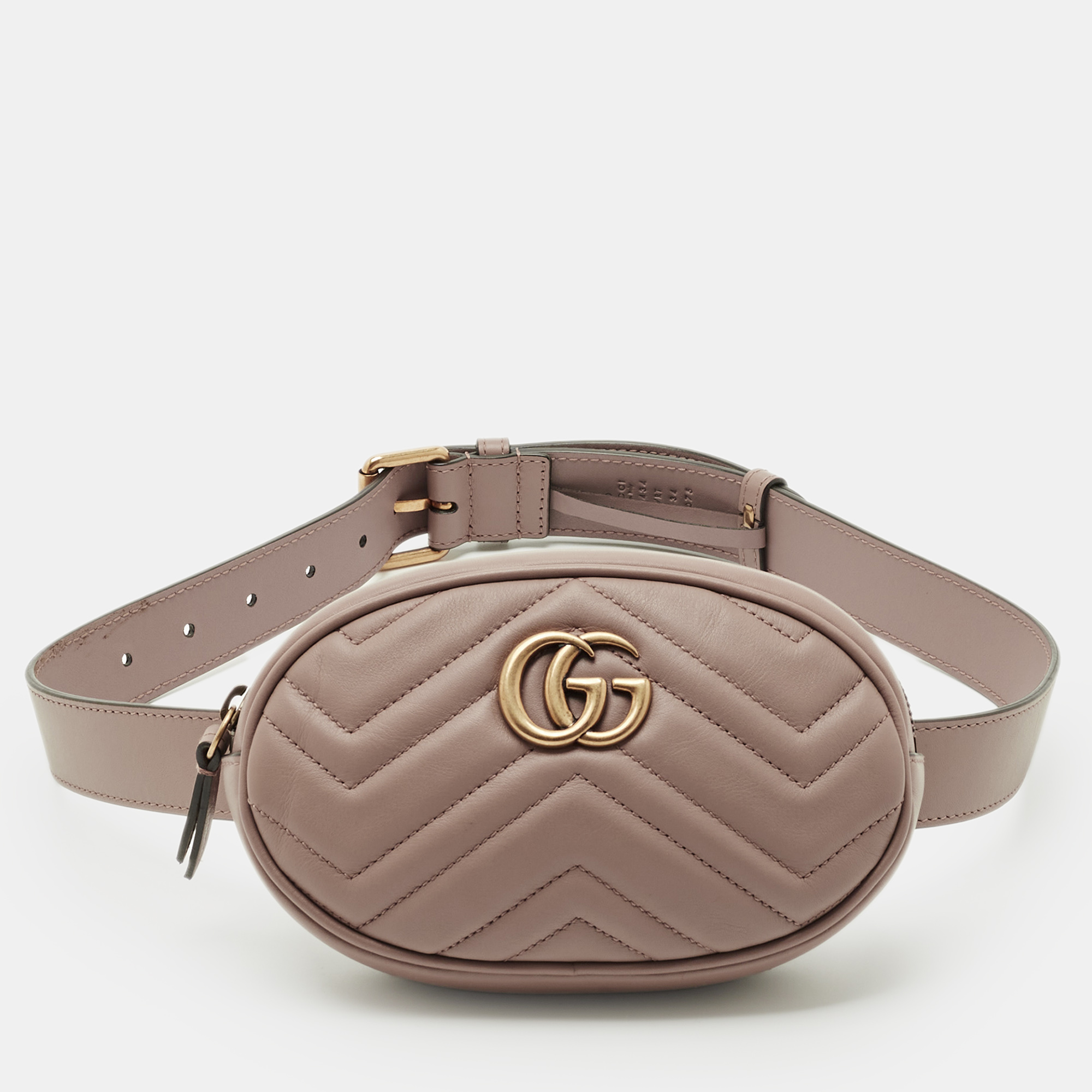 Gucci Dusty Pink Matelass&eacute; Leather GG Marmont Belt Bag