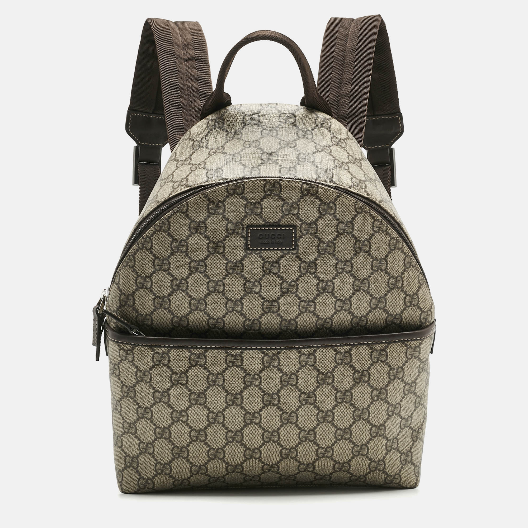 Pre-owned Gucci Beige/brown Gg Supreme Canvas And Leather Backpack In Sand