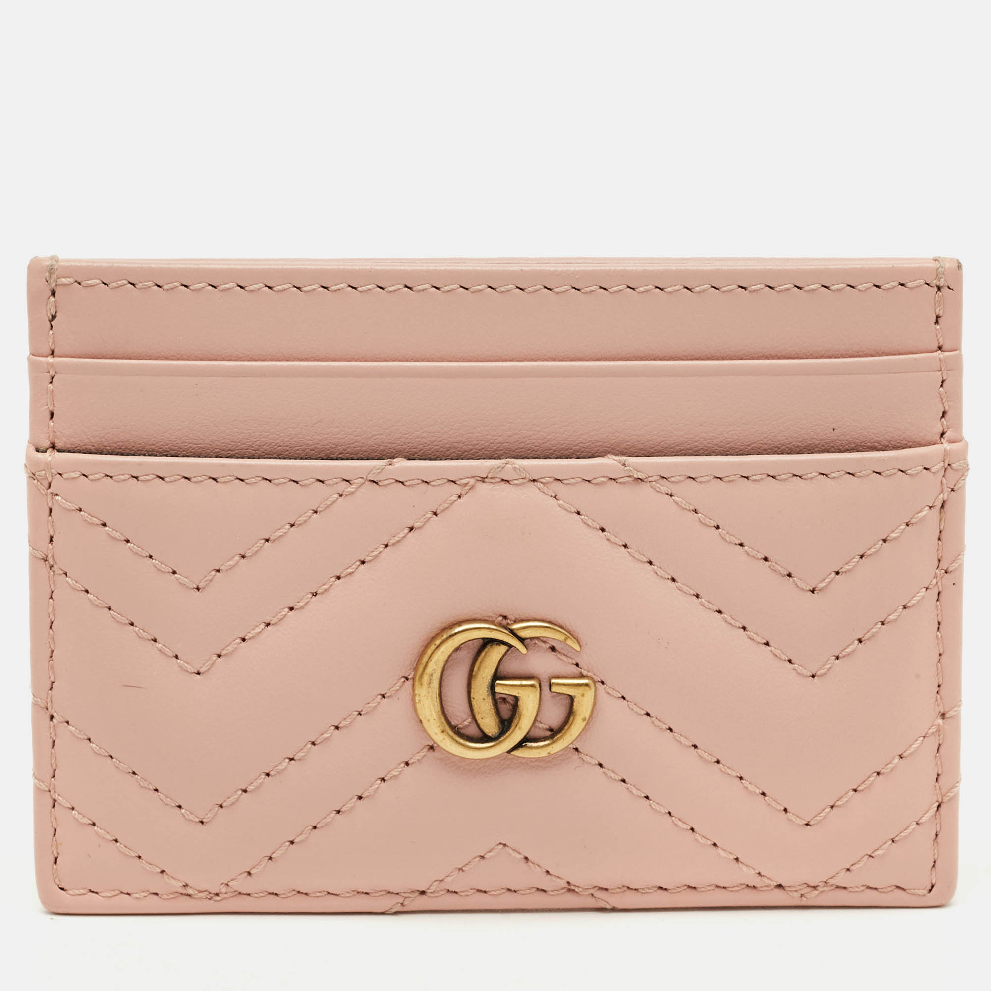 

Gucci Pink Matelassé Leather GG Marmont Card Holder