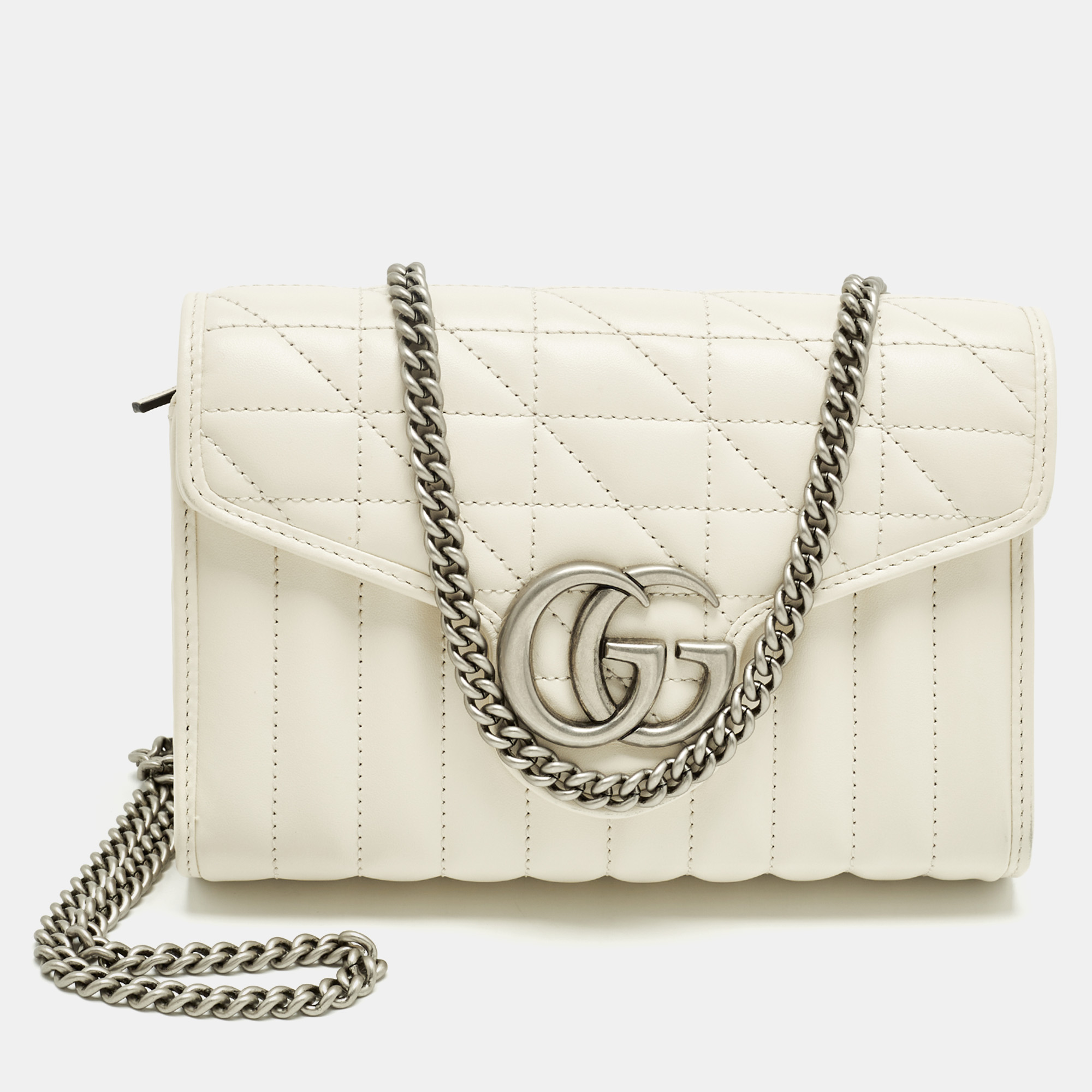 

Gucci GG Marmont Off White Mix Quilted Leather Wallet On Chain