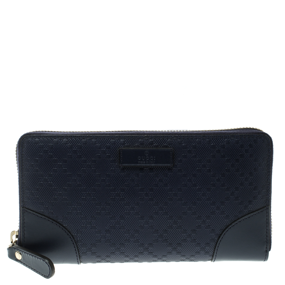 Gucci Navy Blue Diamante Leather Zip Around Wallet