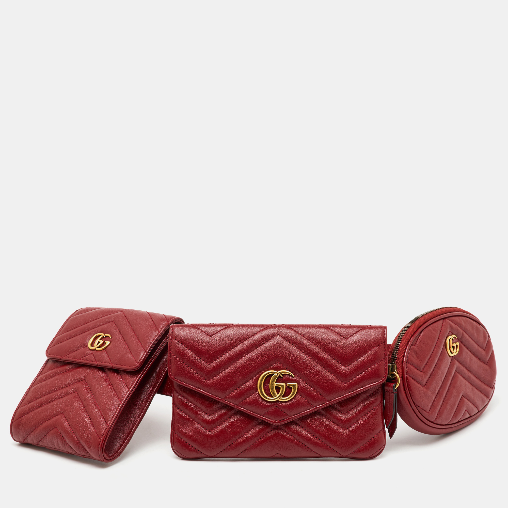 

Gucci GG Marmont 2.0 Red Matelasse Leather Multi Belt Bag