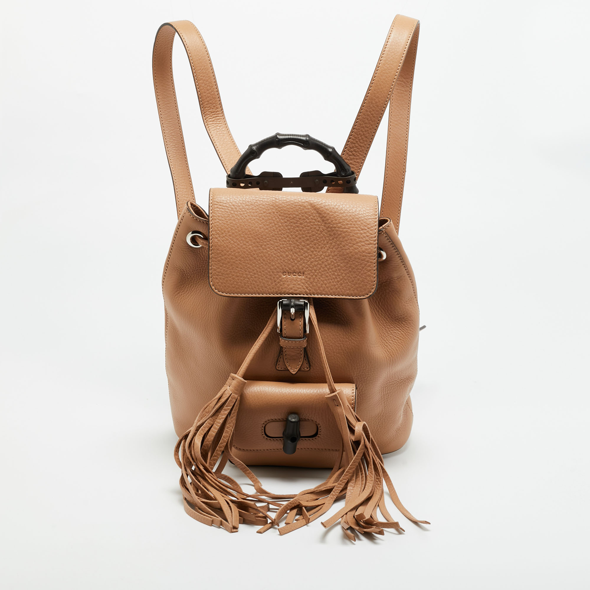 

Gucci Bamboo Tassel Beige Leather Drawstring Backpack