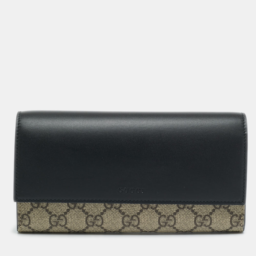 

Gucci Beige/Black GG Supreme Canvas and Leather Continental Wallet