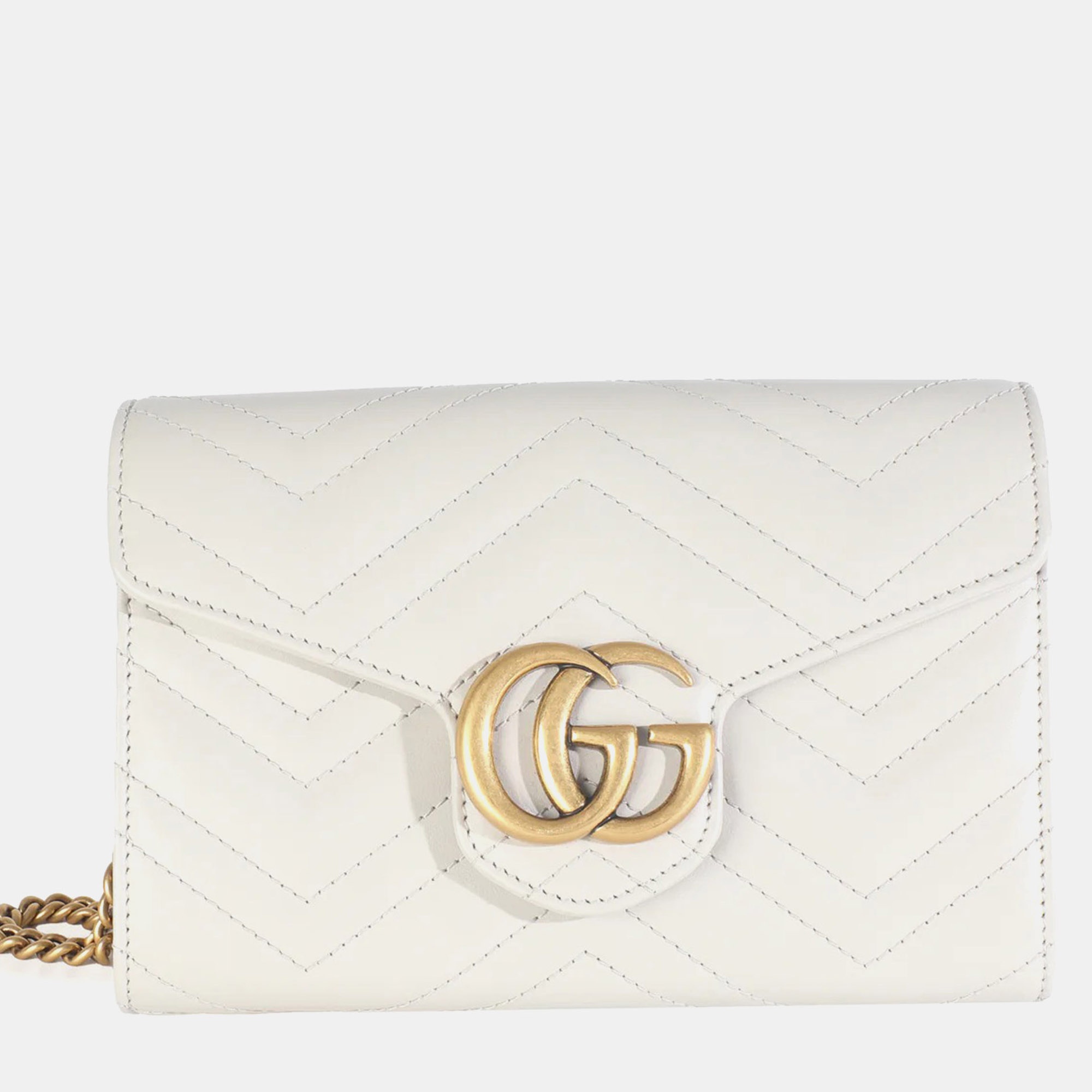 

Gucci Grey Calfskin Matelasse GG Marmont Chain Wallet