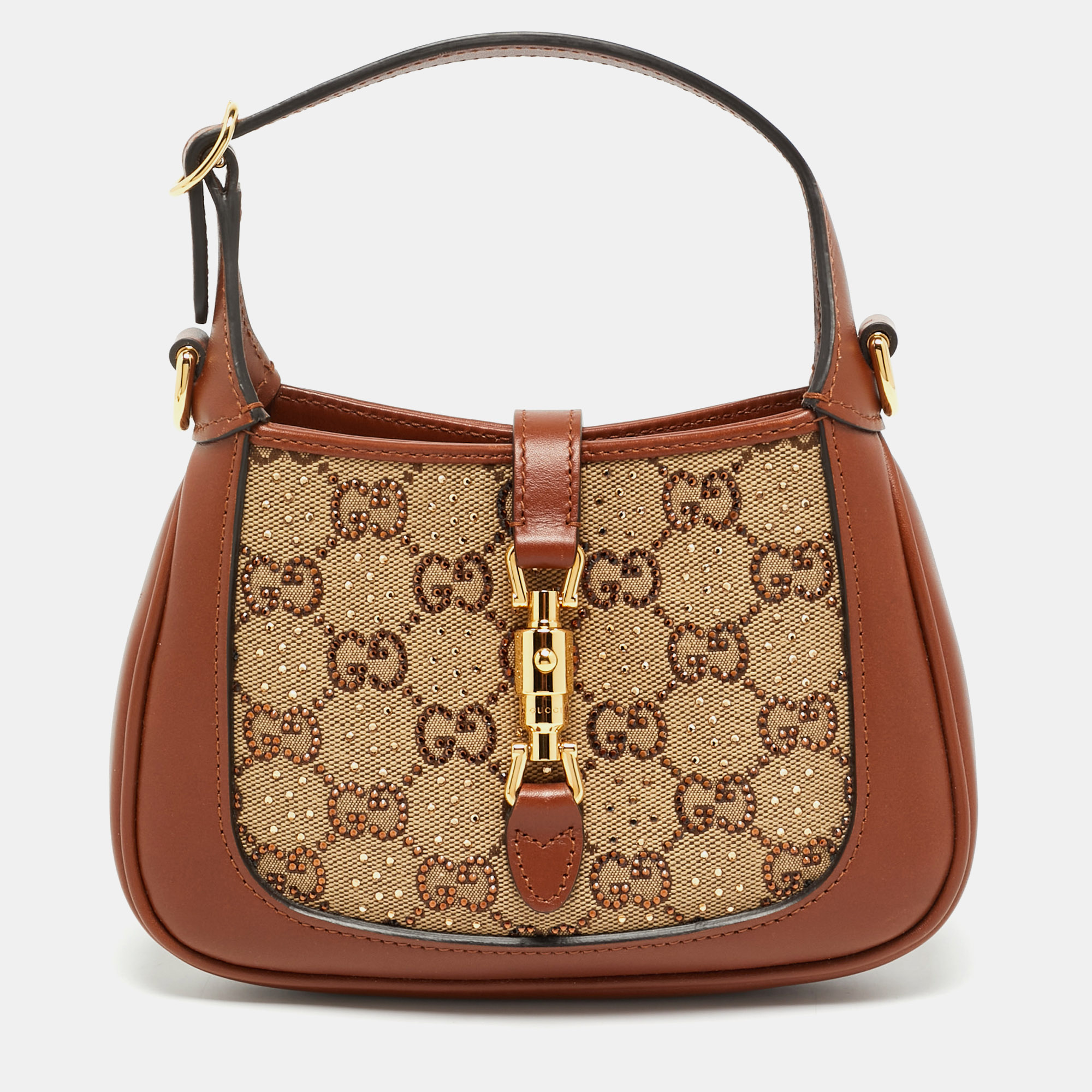 

Gucci Jackie 1961 Mini Beige/Brown GG Crystal Canvas and Leather Shoulder Bag
