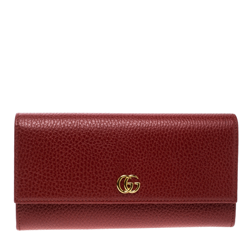 Pre Owned Gucci Red Leather Double G Continental Wallet 