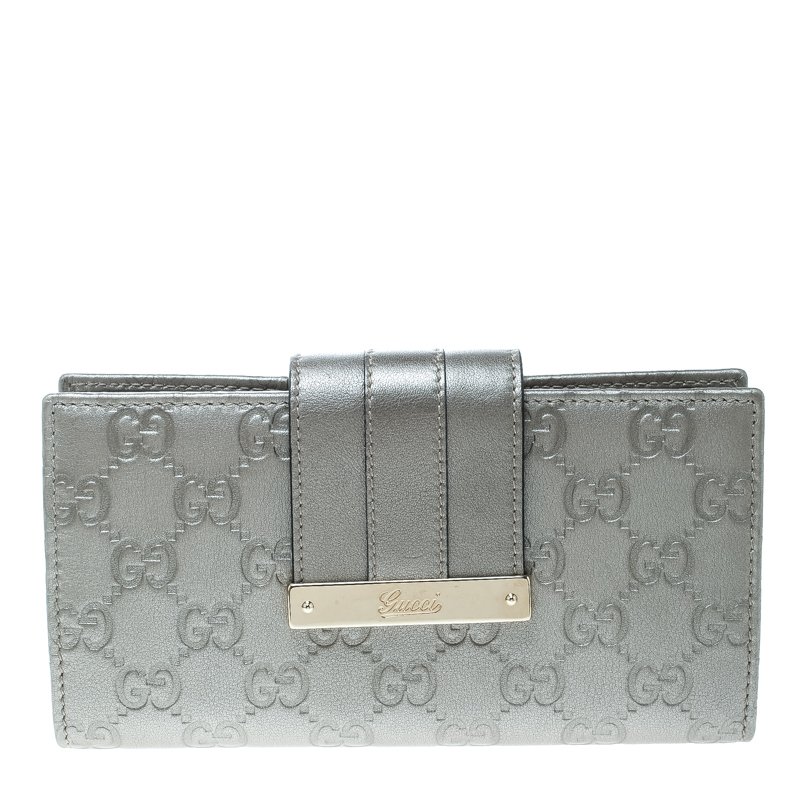 Gucci Grey Guccissima Leather Web Logo Continental Wallet