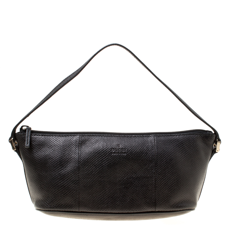 Pre Owned Gucci Black Textured Leather Pochette