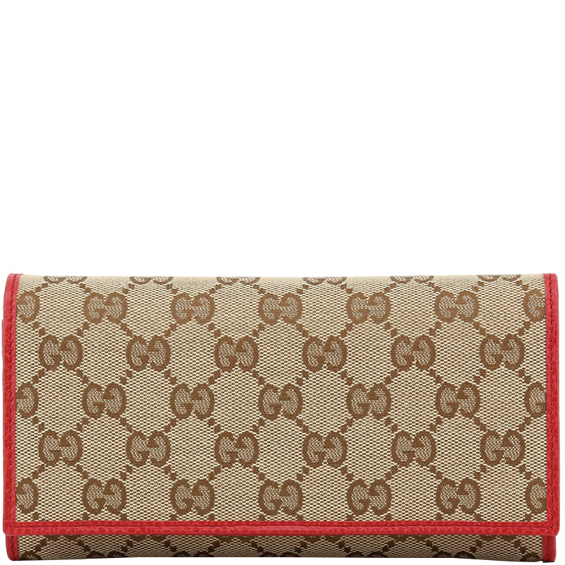 Gucci Beige/Red GG Canvas and Leather Continental Wallet