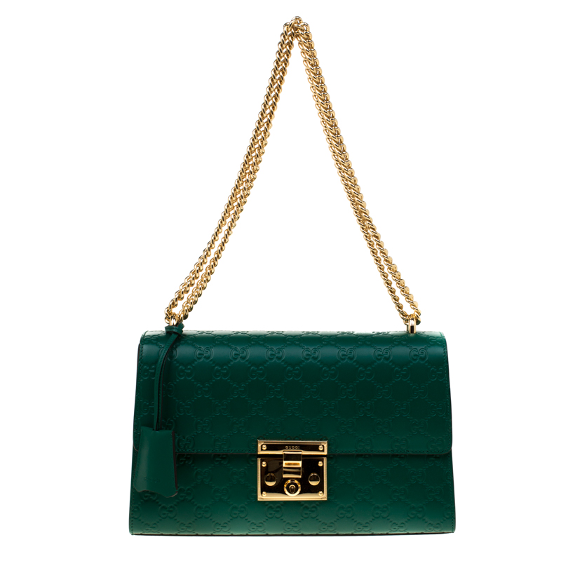 Pre Owned Gucci Emerald Guccissima Leather Medium Padlock Shoulder Bag