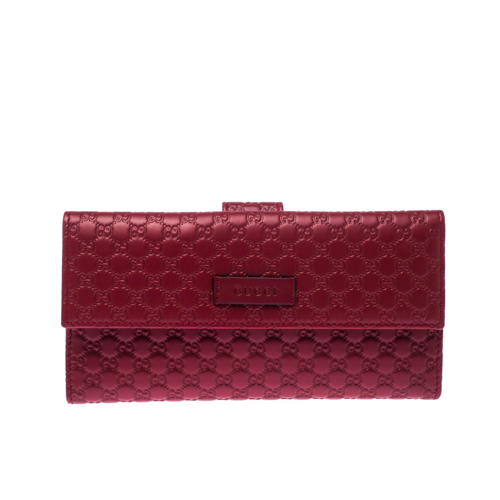 Pre Owned Gucci Red Microgucissima Leather Continental Flap Wallet