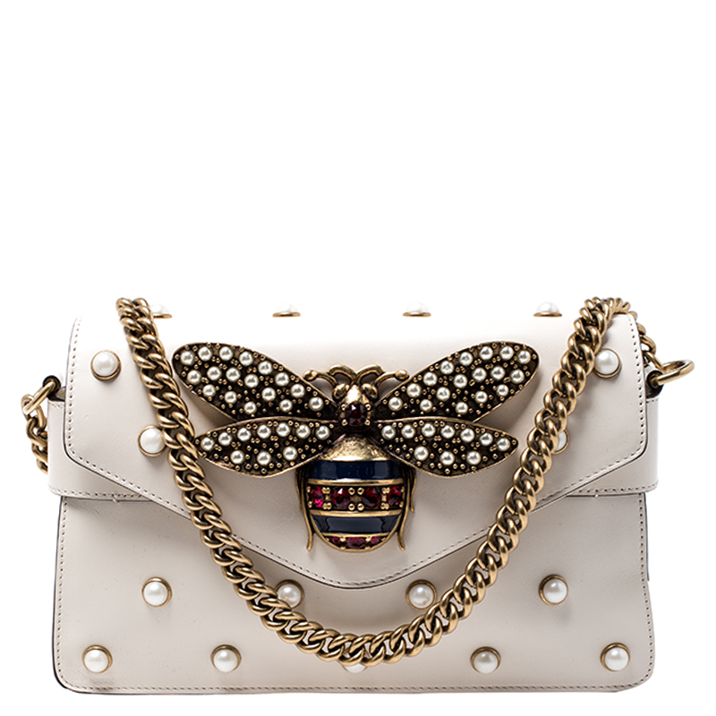 Gucci Queen Margaret Bee Pearl Studded Broadway Flap Bag