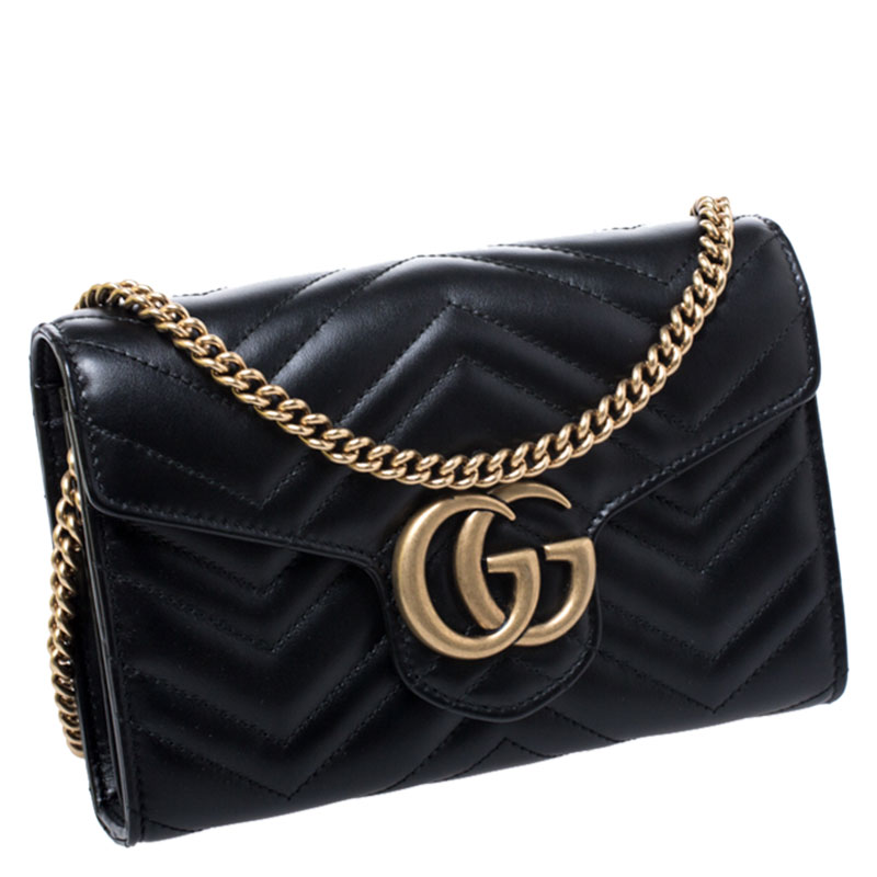Gucci GG Marmont Matelassé Black Leather Chain Mini Bag - Boca