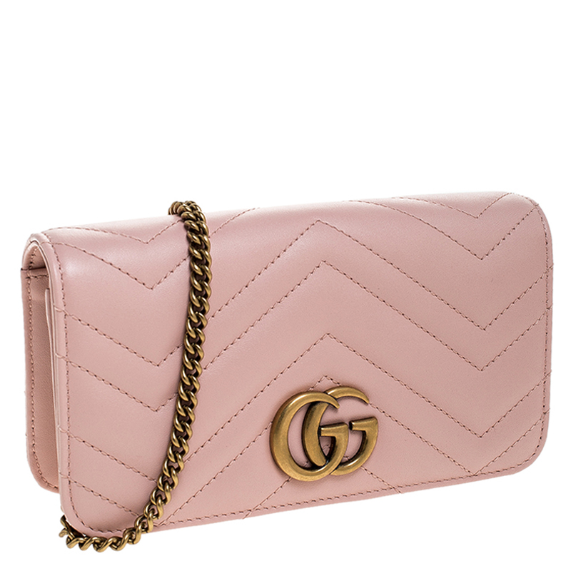 Gucci Blush Pink Matelasse Leather Mini GG Marmont Chain Shoulder Bag ...