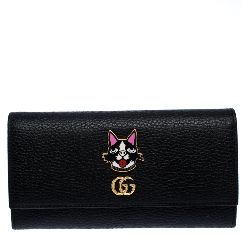 Gucci Black GG  Marmont Leather Flap Boston Wallet