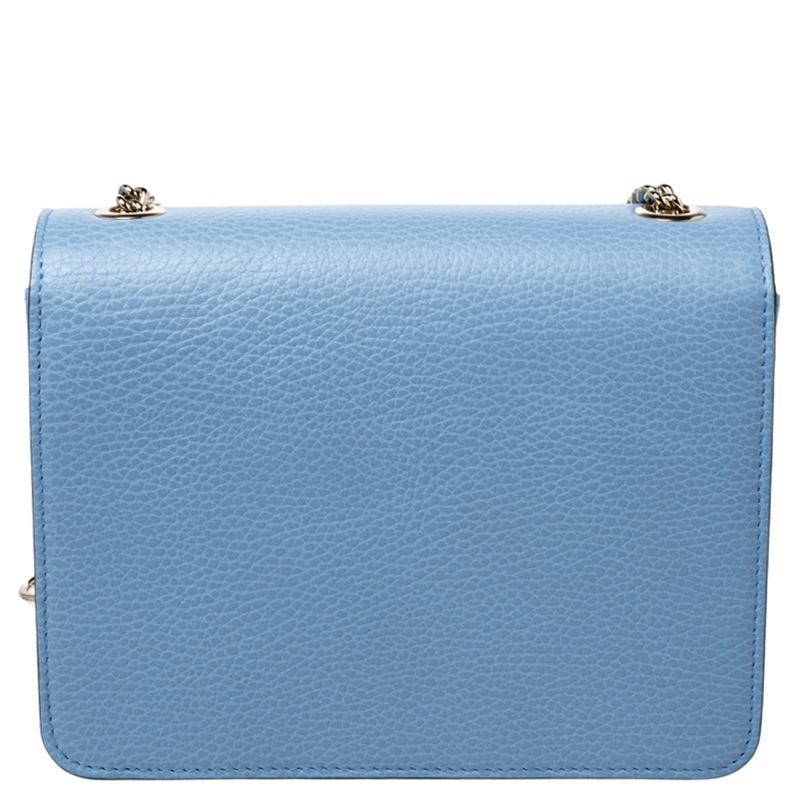 Gucci Interlocking G Shoulder Bag Small Mineral Blue in Pebbled Calfskin  with Light Gold-tone - US