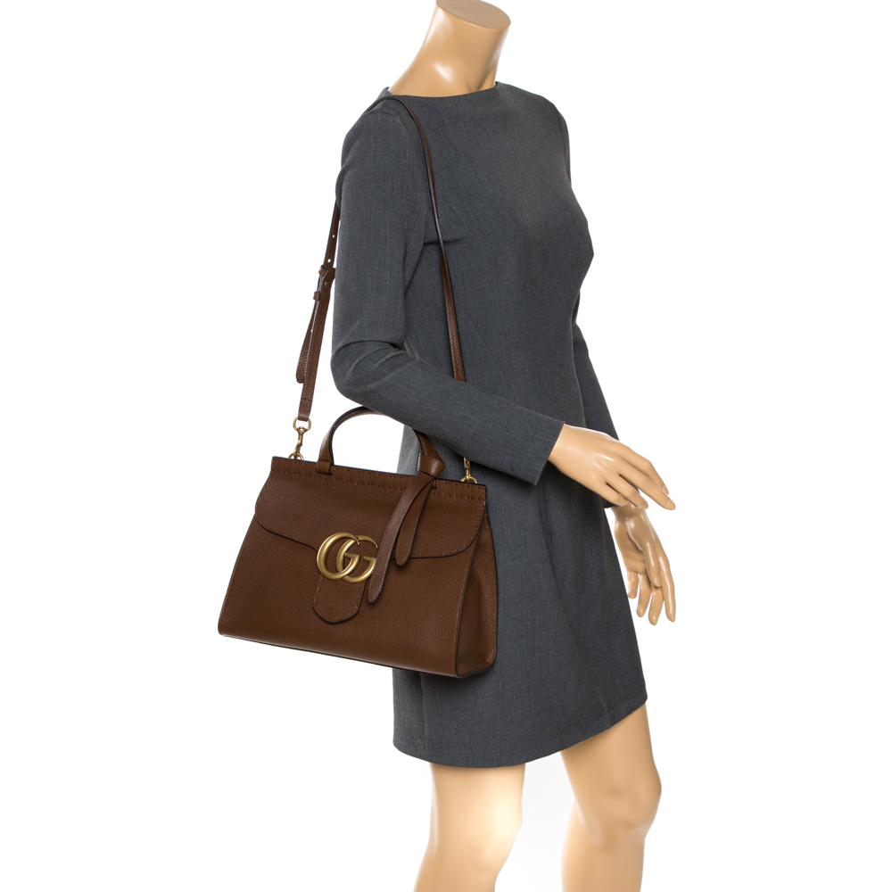 

Gucci Brown Leather GG Marmont Top Handle Bag