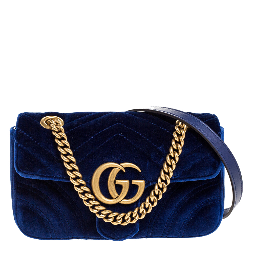 Gucci Blue Matelasse Velvet Mini GG Marmont Shoulder Bag Gucci | TLC