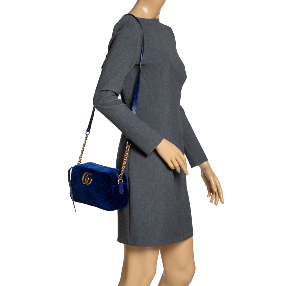 

Gucci Blue GG Matelasse Velvet and Leather GG Marmont Shoulder Bag