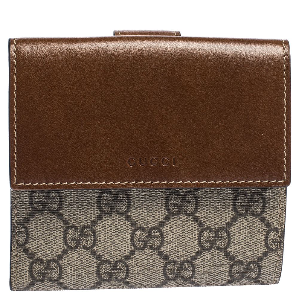 Gucci Beige/Tan GG Supreme Coated Canvas and Leather French Flap Wallet