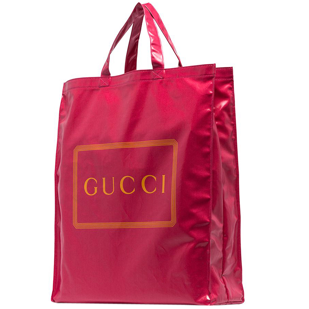 

Gucci Pink Logo Print Cotton Medium Tote Bag, Red