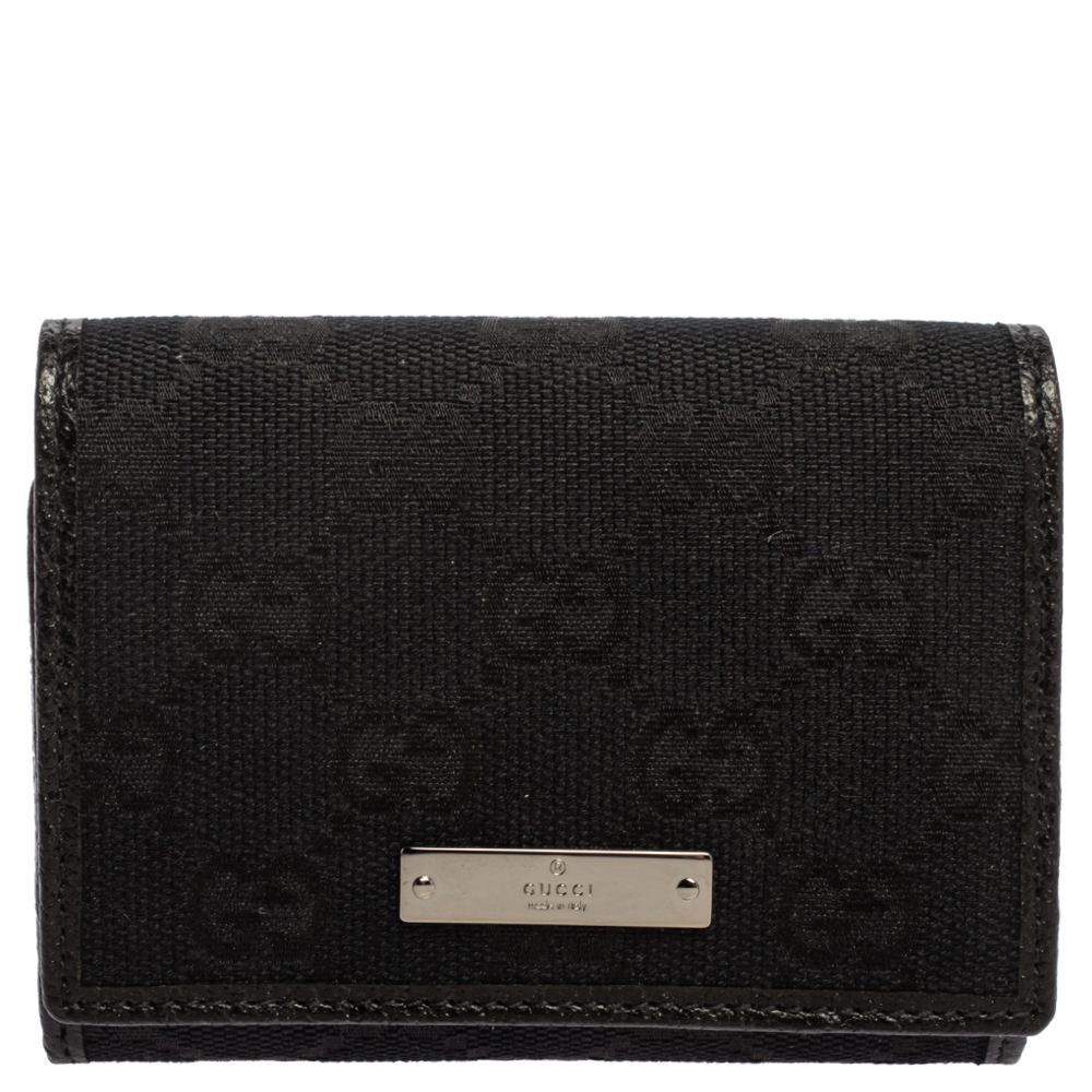 Gucci Black GG Canvas and Leather Card Holder
