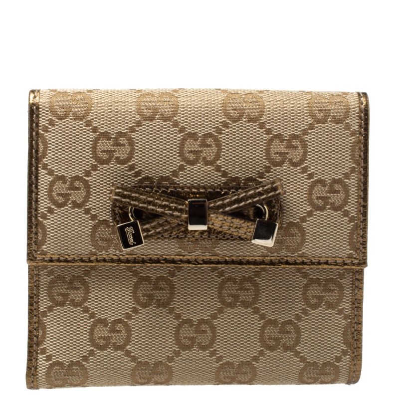 مملوكة مسبقًا Gucci Beige/Gold GG Canvas and Leather Princy Compact Wallet